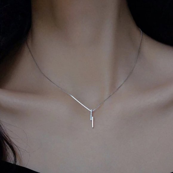 Sterling Silver Diamond Lightening Bolt Necklace - Picture 1 of 6